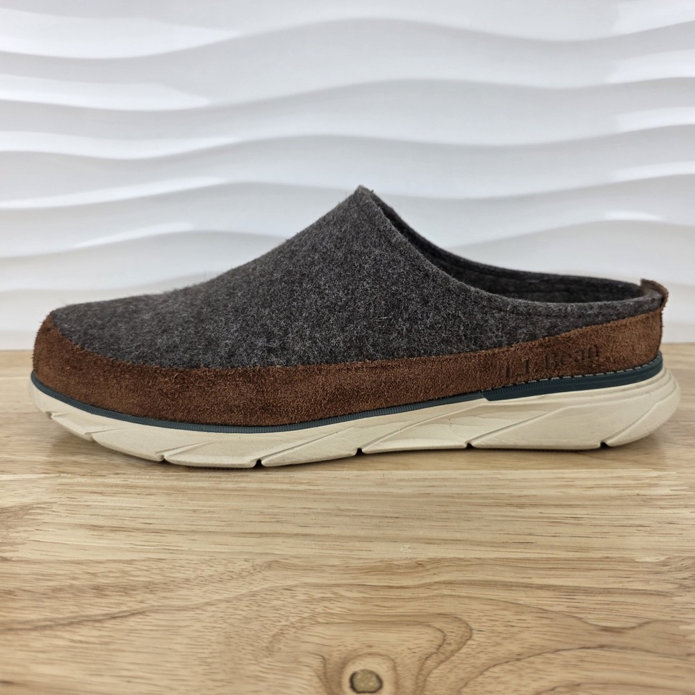 LL‎ Bean Downeast Slip On Clogs Gray Wool Brown Suede Shoes Mens Size 11 - Picture 4 of 13